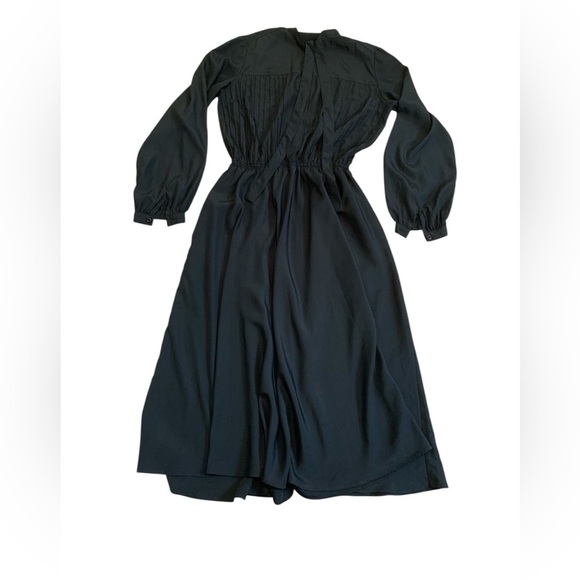 Vintage 1980s Rowie Black Pleated Midi Dress, Polyester Made in Hong Kong Medium - Picture 1 of 8